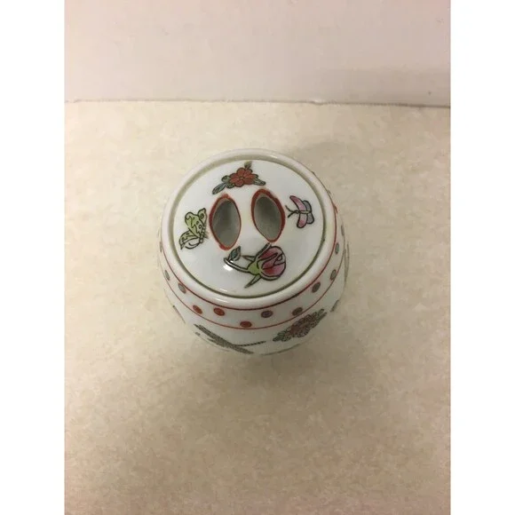 Vintage Porcelain Chinese Barrel Shaped Covered Trinket Box - Picture 4 of 6
